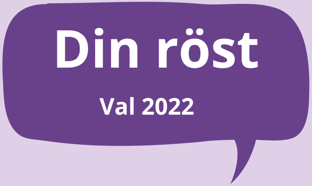 Lila logotyp med texten Din röst, val 2022.